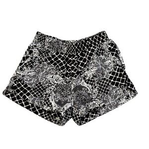 verty Black & White Baroque Print Athletic Shorts with Metal Stud Details